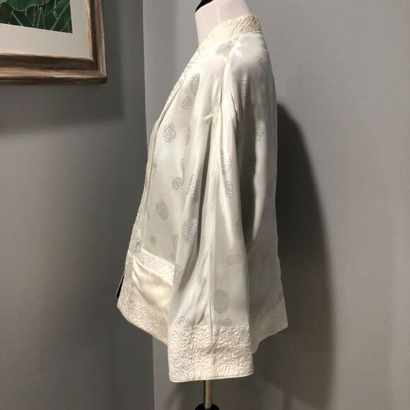 Vintage Silk Blue Ivory Embroidered Kimono Reversible Floral Jacket Large - Picture 7 of 13